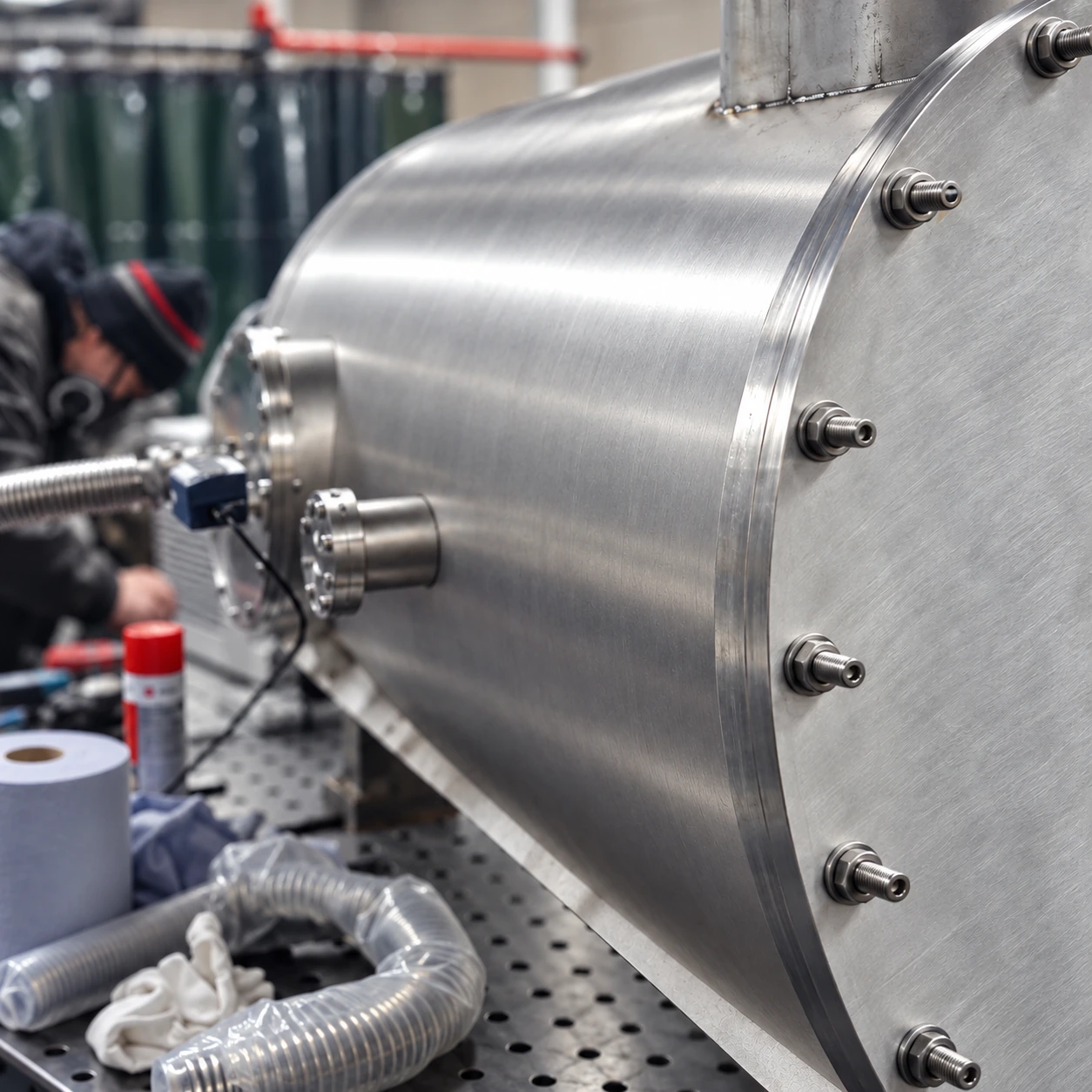 Aeramine’s cylindrical stainless-steel vacuum refining vessel
